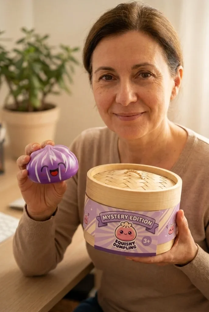 Dumpling Squishy Mystery Happy Faces Glada Miner med sin ask
