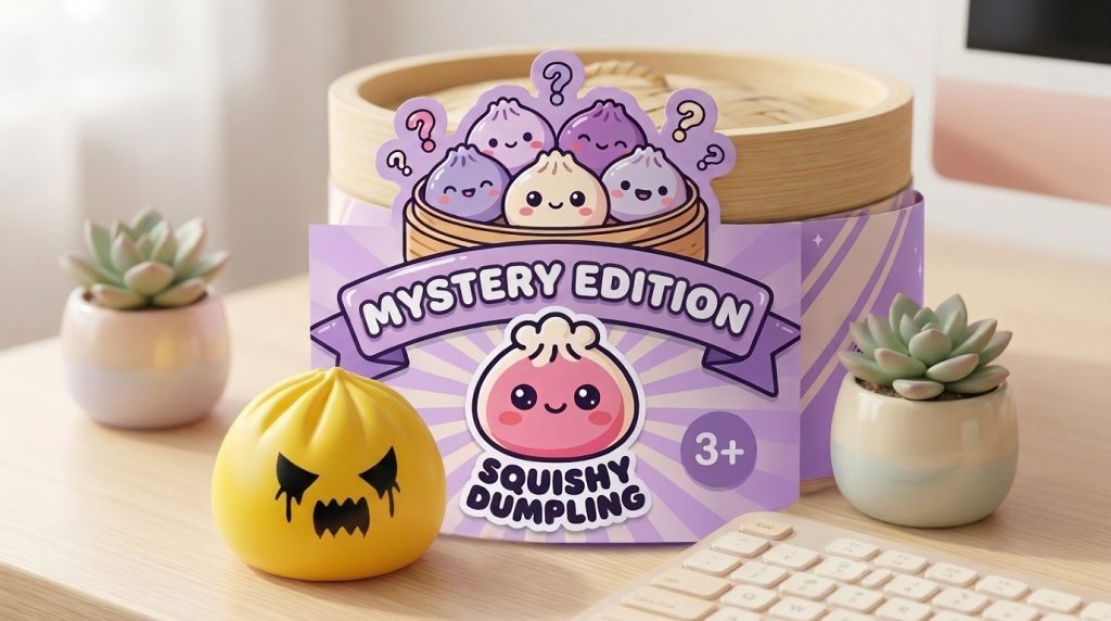 Spöke Dumpling Squishy Mystery i sin kawaii-miljö