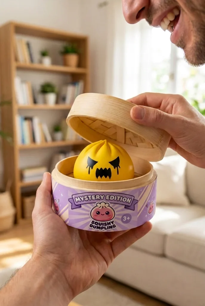 Spöke Dumpling Squishy Mystery i unboxing-ögonblicket