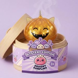 Dumpling Squishy Mystery Halloween Enhörning i sin bambu-ångkorg