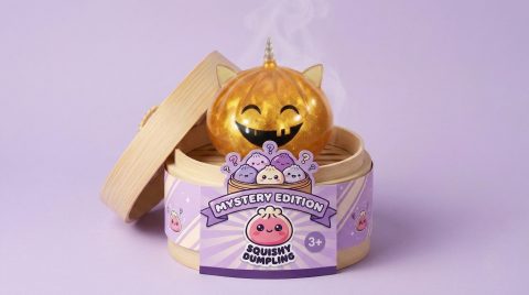 Dumpling Squishy Mystery Halloween Enhörning i sin bambu-ångkorg