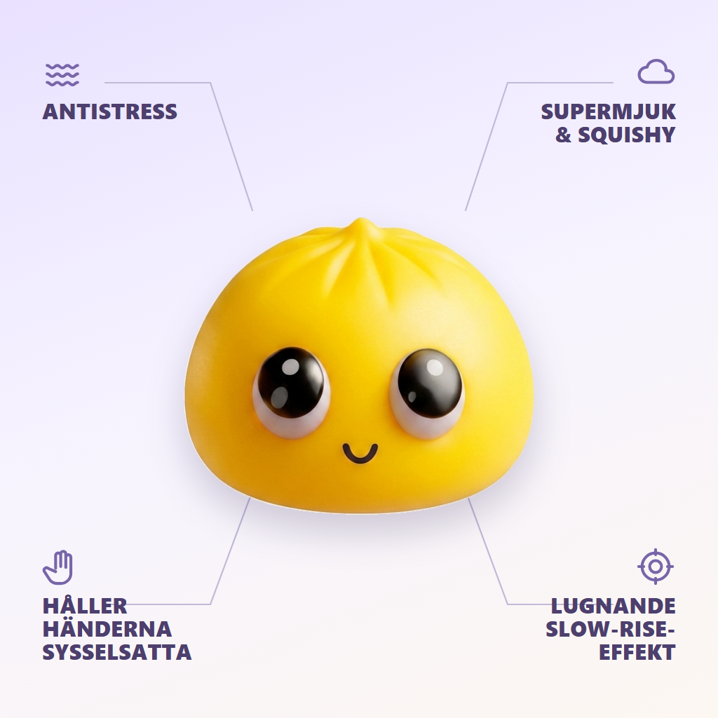 Dumpling Squishy Mystery Pop Stora Ögon — dess fördelar