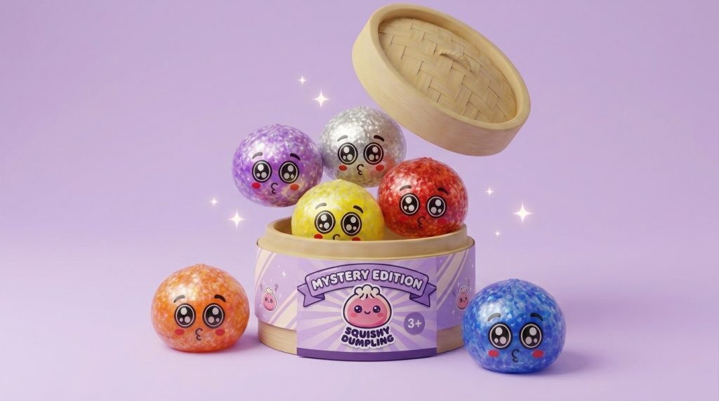 Squishy Dumpling Mystery Puppy Eyed med Ångkorg — i klämmet, mjukt slow-rise-skum