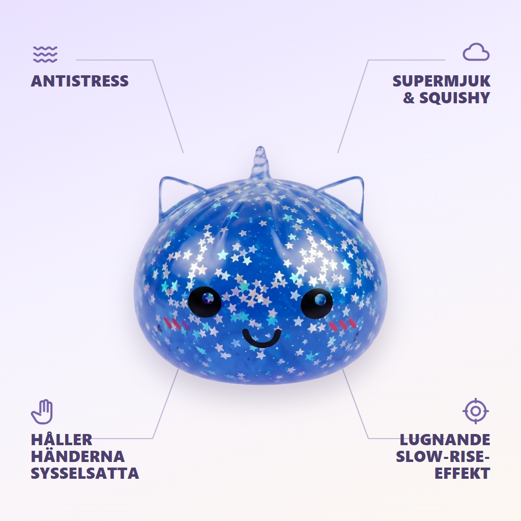 Unicorn Dumpling Squishy Mystery Glitter — dess fördelar