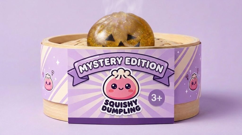 Vampire Mystery Dumpling Squishy Blodröd i sin bambu-ångkorg
