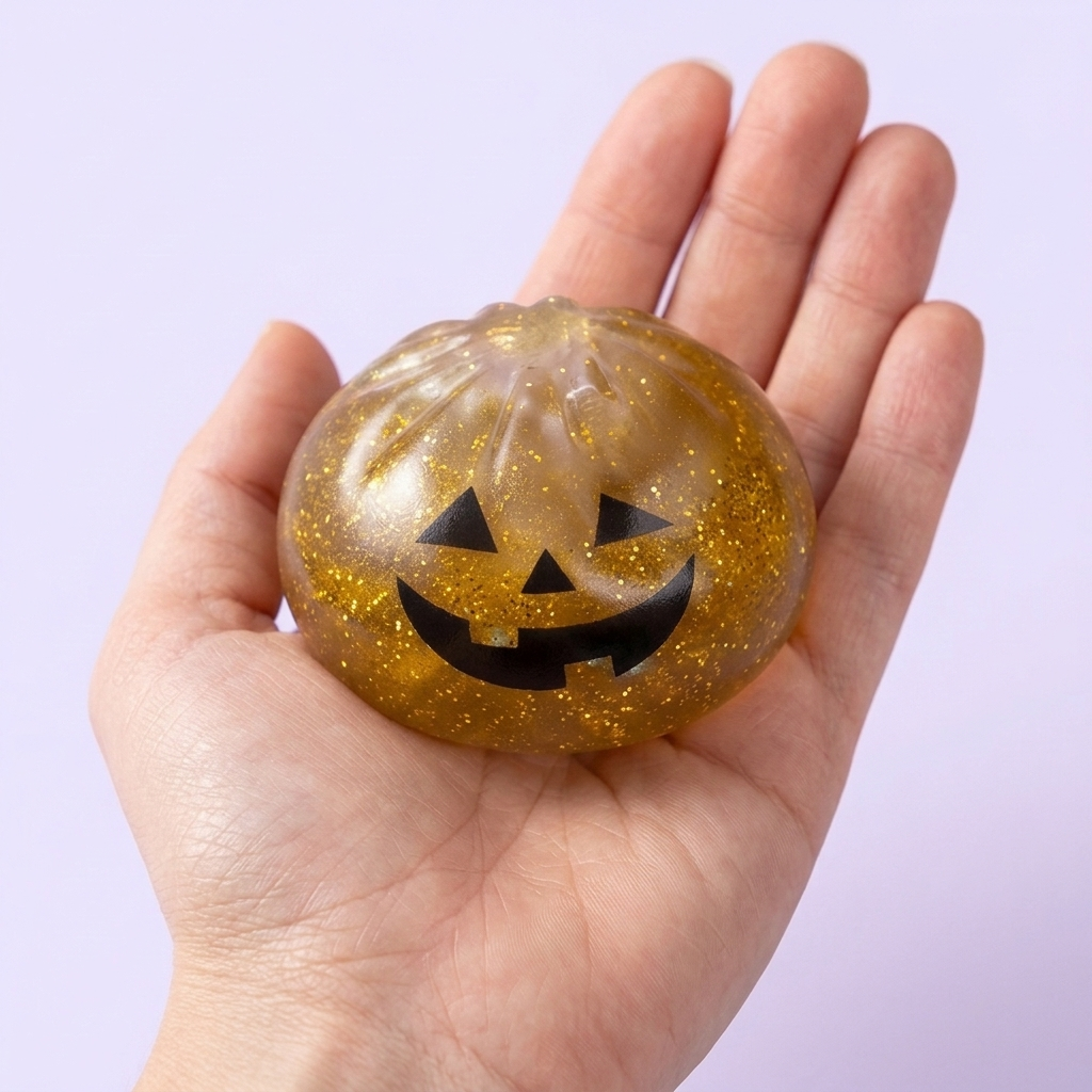 Vampire Mystery Dumpling Squishy Blodröd i handen, verklig storlek
