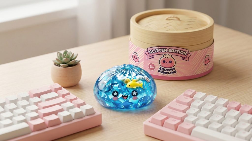 Glitter Dumpling Squishy Ocean Korallrev i sin kawaii-miljö