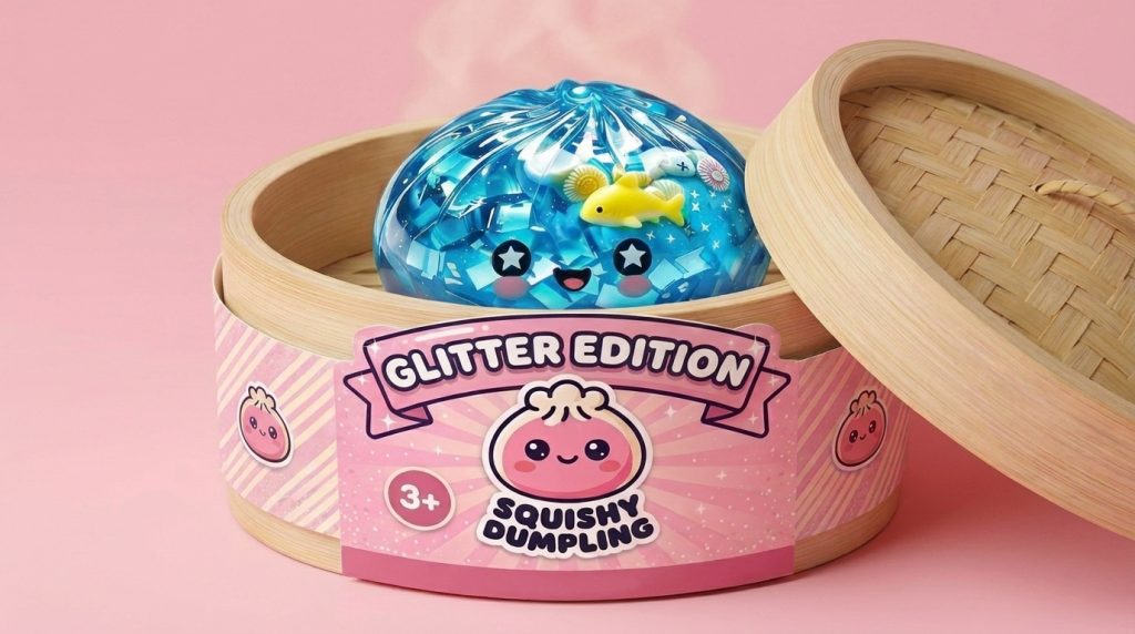 Glitter Dumpling Squishy Ocean Korallrev i sin bambu-ångkorg
