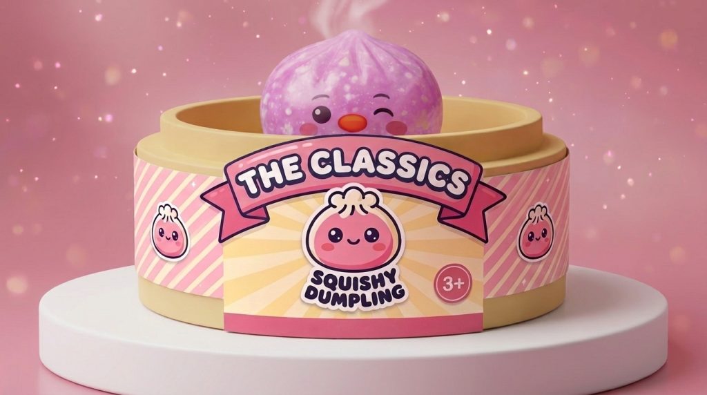 Pingvin Dumpling Squishy Godisrosa i sin bambu-ångkorg