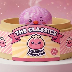 Pingvin Dumpling Squishy Godisrosa i sin bambu-ångkorg