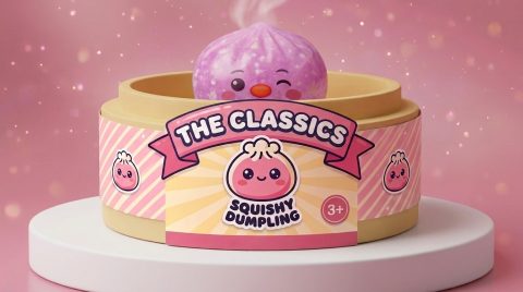 Pingvin Dumpling Squishy Godisrosa i sin bambu-ångkorg