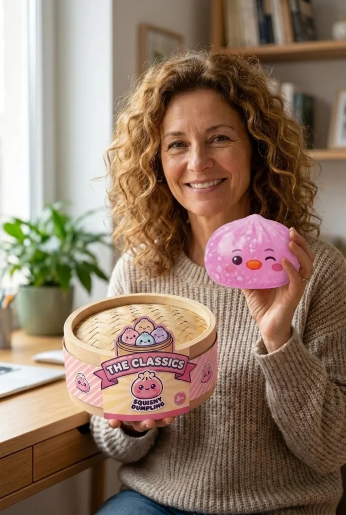 Pingvin Dumpling Squishy Godisrosa med sin ask