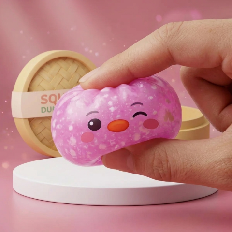 Pingvin Dumpling Squishy Godisrosa — slow-rise-effekt, skummet återtar långsamt sin form