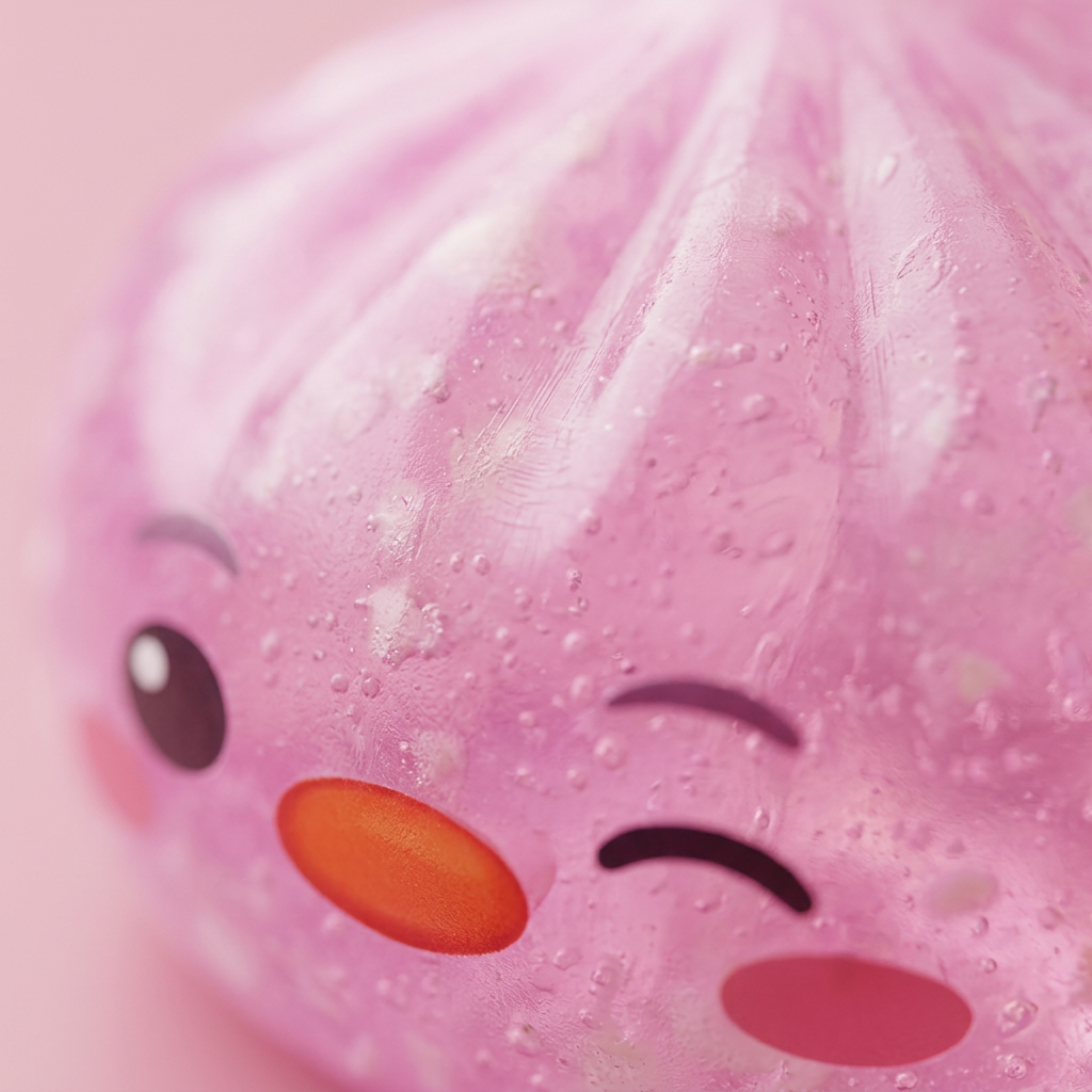 Pingvin Dumpling Squishy Godisrosa — närbild på strukturen
