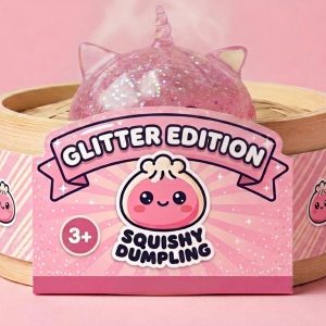 Unicorn Dumpling Squishy Glitter Rosa i sin bambu-ångkorg