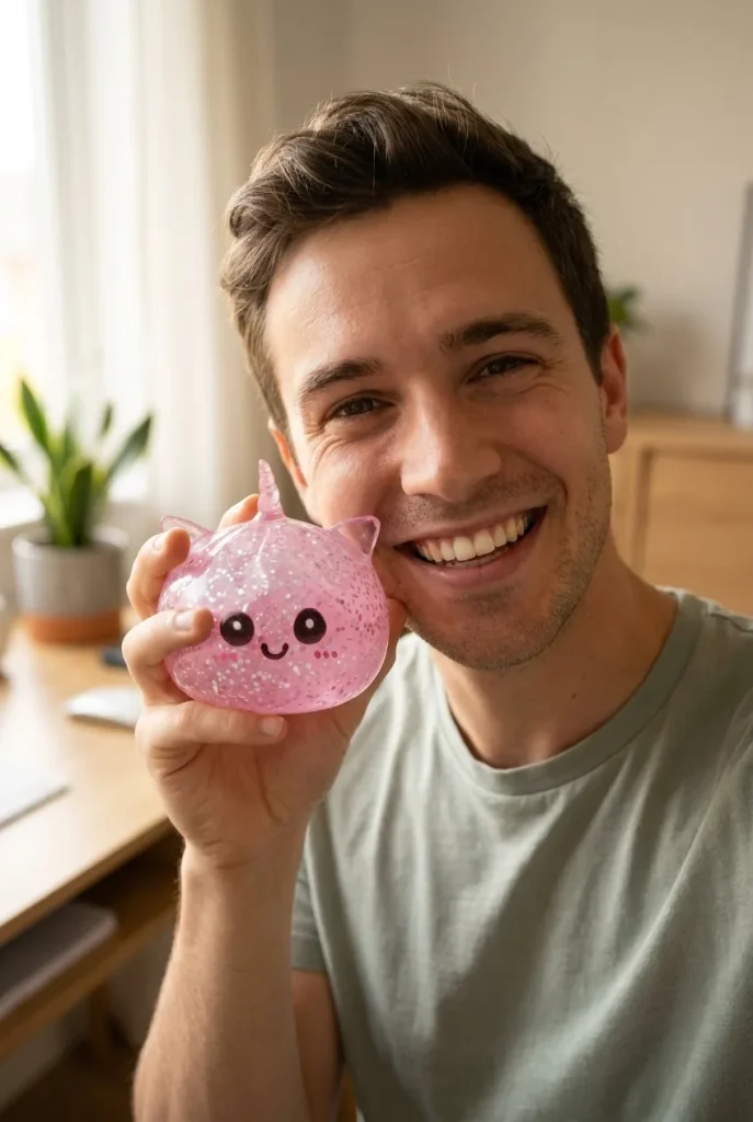 Unicorn Dumpling Squishy Glitter Rosa i vardagen