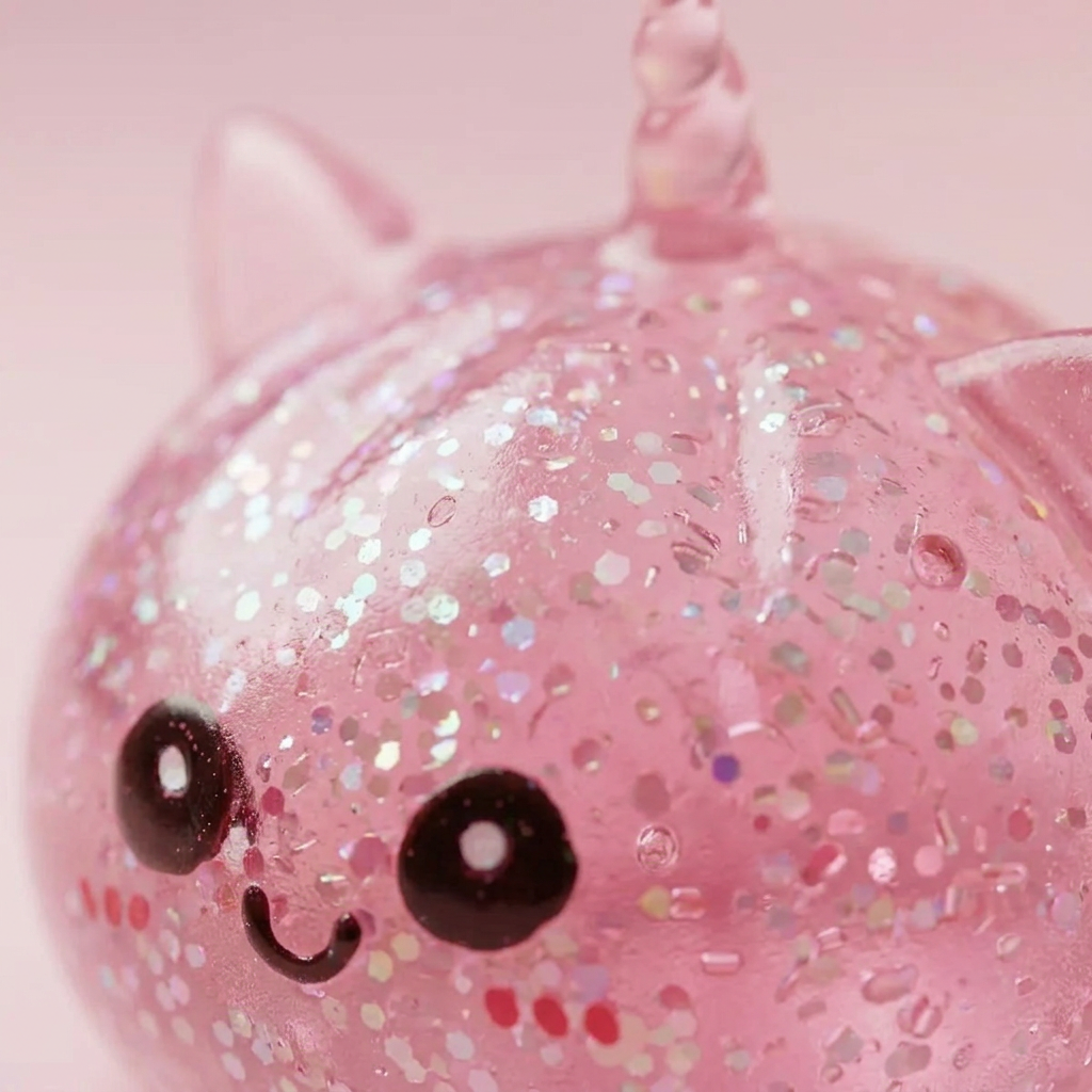 Unicorn Dumpling Squishy Glitter Rosa — närbild på strukturen
