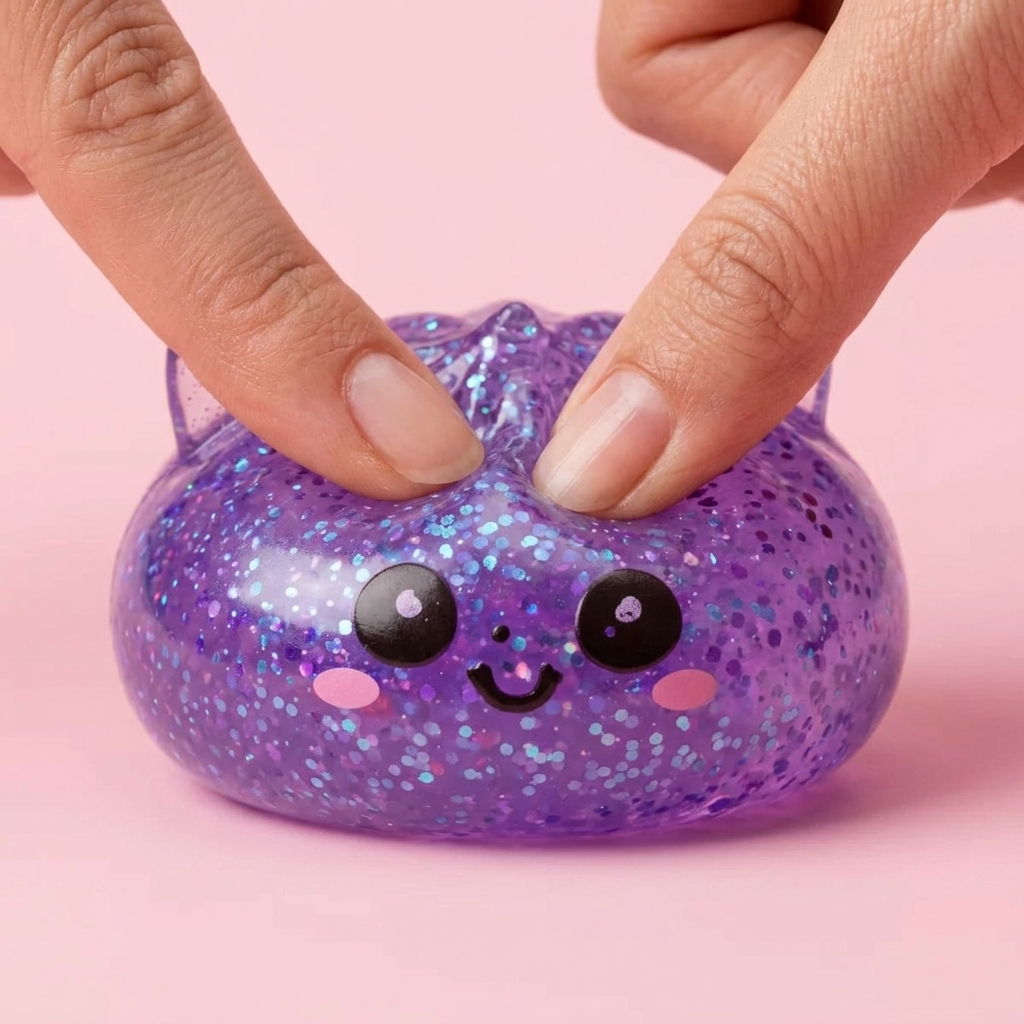 Enhörning Dumpling Squishy Glitter Lila — i klämmet, mjukt slow-rise-skum