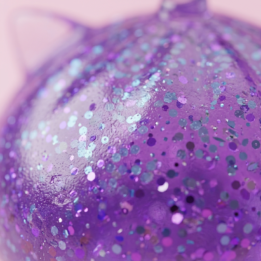 Enhörning Dumpling Squishy Glitter Lila — närbild på strukturen