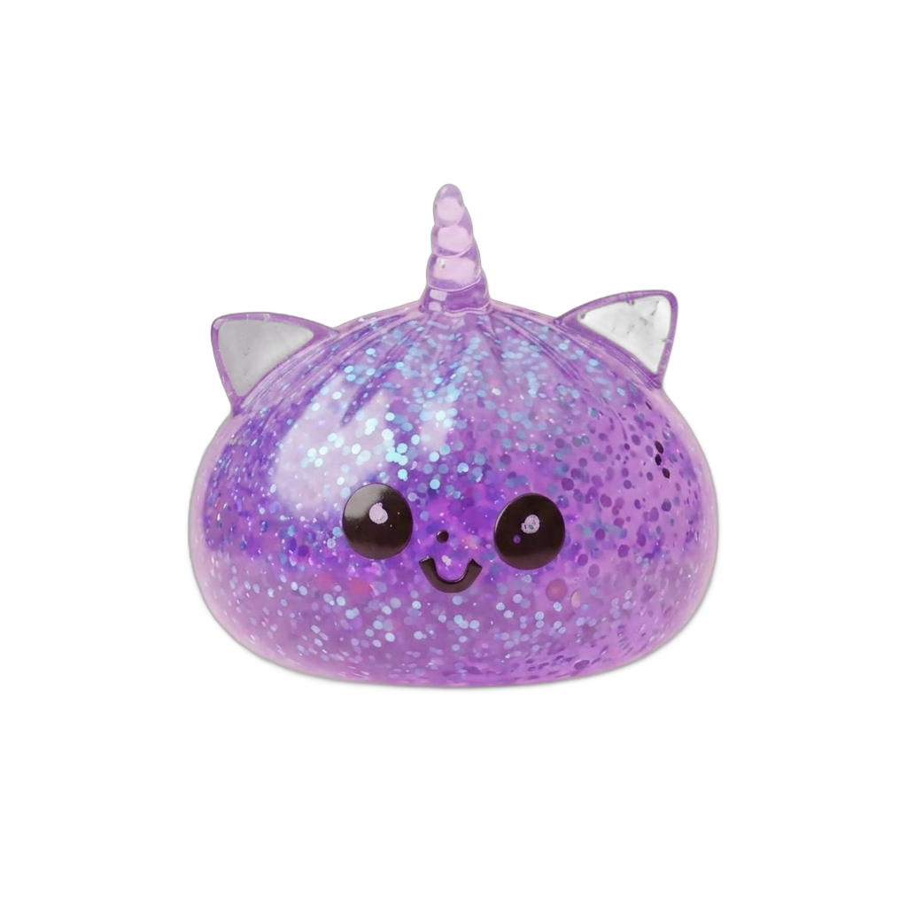 Enhörning Dumpling Squishy Glitter Lila — i klämmet, mjukt slow-rise-skum