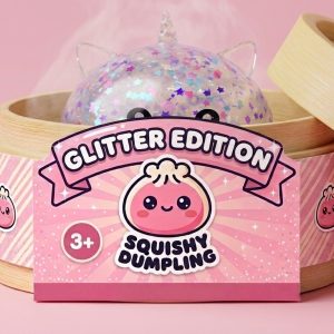 Dumpling Squishy Unicorn Sparkle Vit i sin bambu-ångkorg