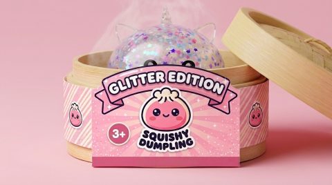 Dumpling Squishy Unicorn Sparkle Vit i sin bambu-ångkorg