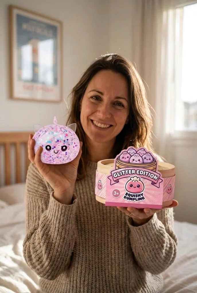 Dumpling Squishy Unicorn Sparkle Vit med sin ask