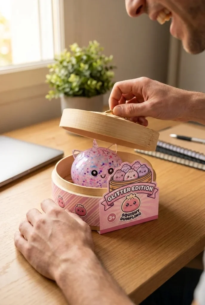 Dumpling Squishy Unicorn Sparkle Vit i unboxing-ögonblicket