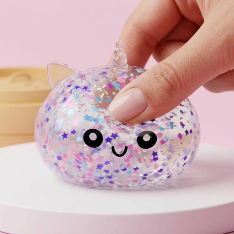 Dumpling Squishy Unicorn Sparkle Vit — slow-rise-effekt, skummet återtar långsamt sin form