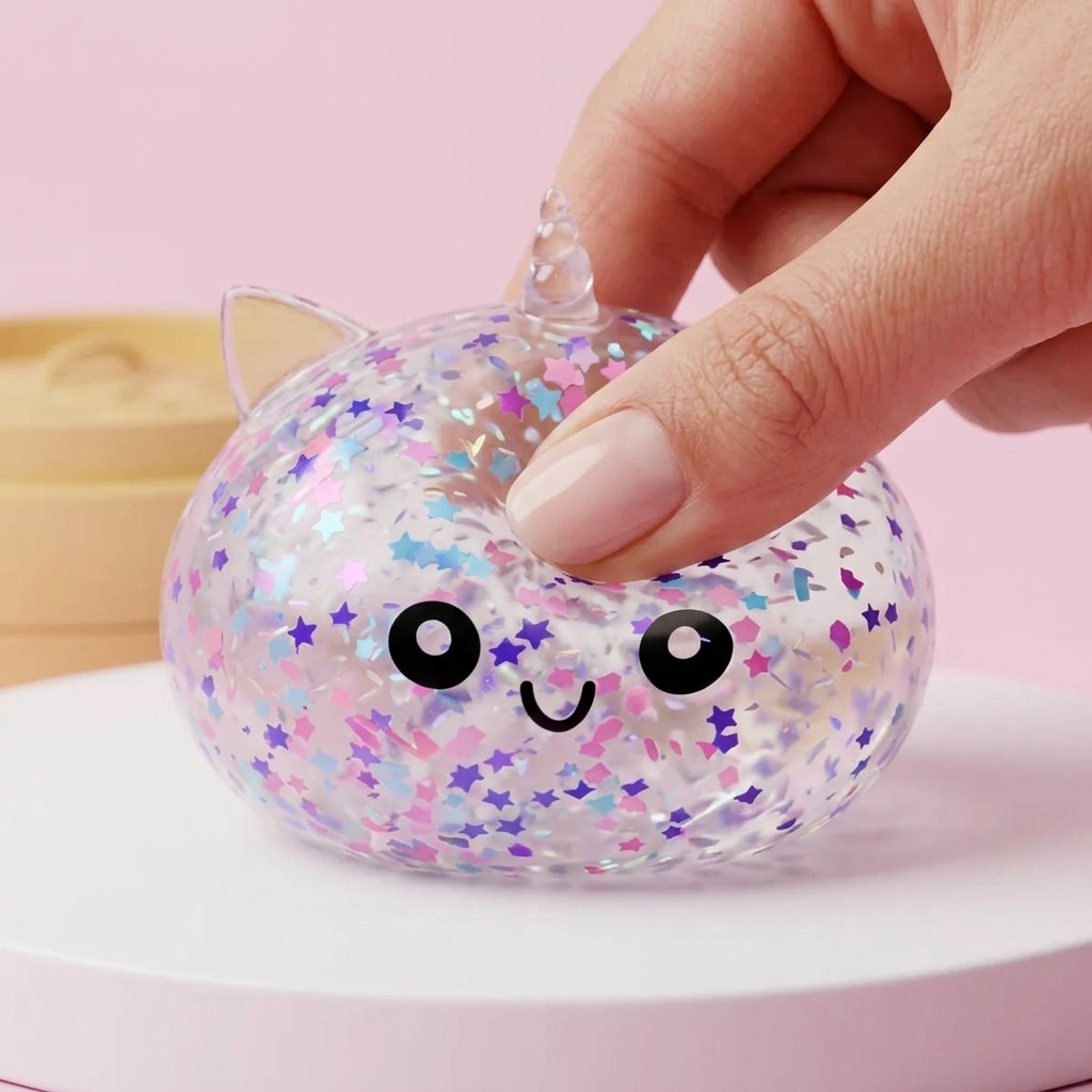 Dumpling Squishy Unicorn Sparkle Vit — slow-rise-effekt, skummet återtar långsamt sin form