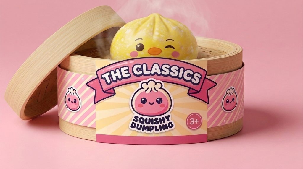 Squishy Dumpling Pingvin Smörgul i sin bambu-ångkorg