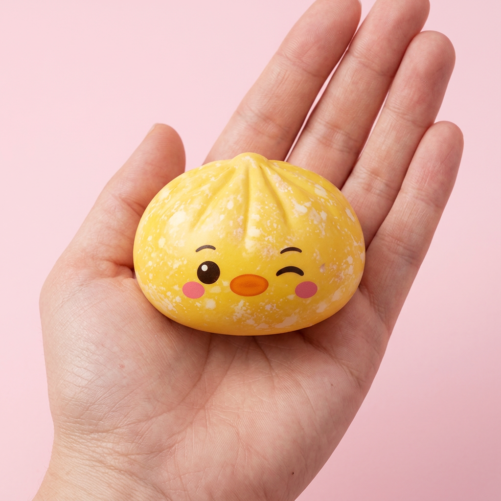 Squishy Dumpling Pingvin Smörgul i handen, verklig storlek