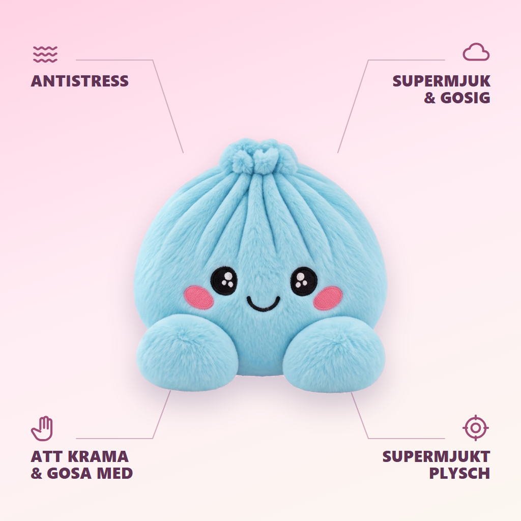 Dumpling Squishy Himmelsblå Plysch — dess fördelar