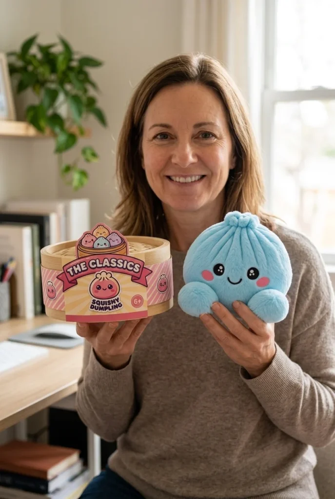 Dumpling Squishy Himmelsblå Plysch med sin ask