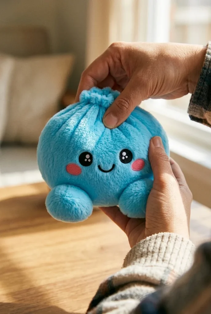 Dumpling Squishy Himmelsblå Plysch mitt i klämmet