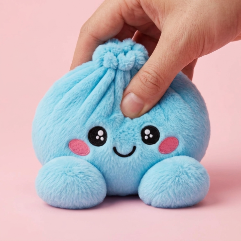 Dumpling Squishy Himmelsblå Plysch — slow-rise-effekt, skummet återtar långsamt sin form