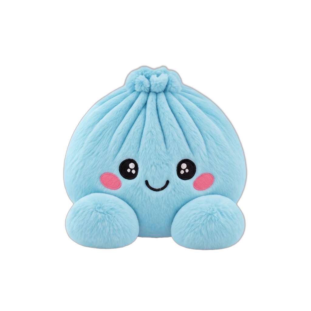 Dumpling Squishy Himmelsblå Plysch — i klämmet, mjukt slow-rise-skum