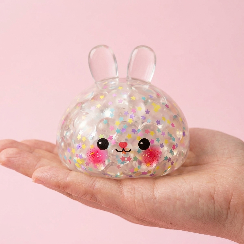 Squishy Dumpling Kanin Konfetti i handen, verklig storlek