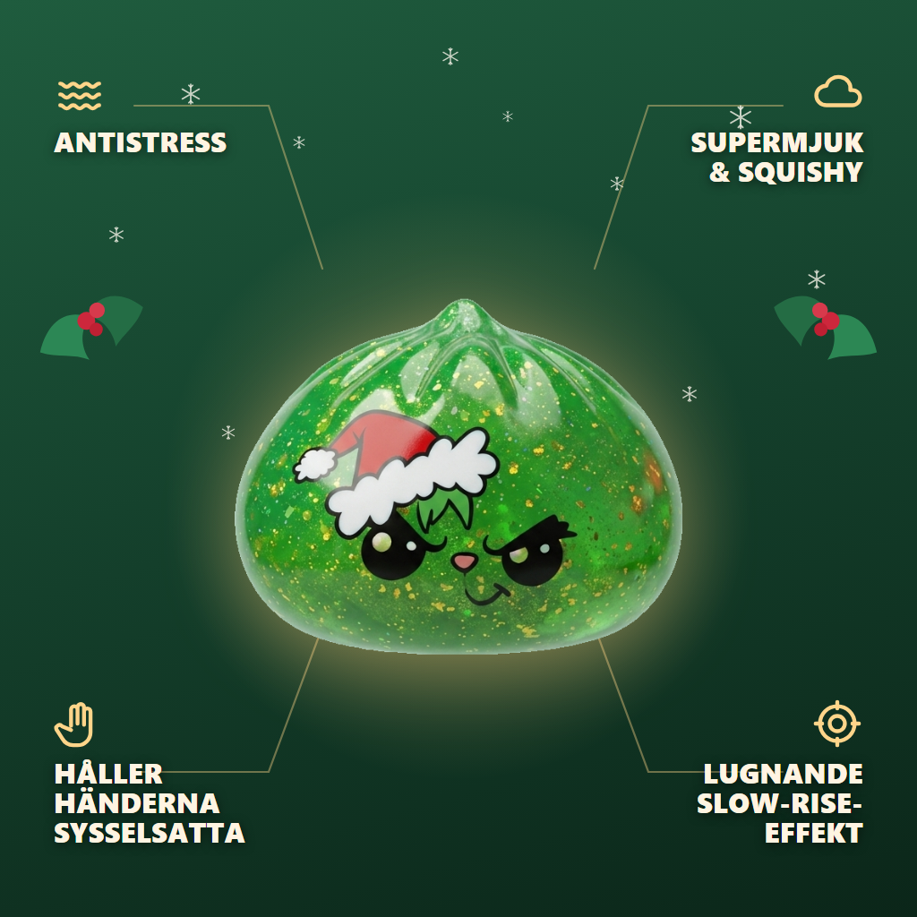 Squishy Dumpling Julgrinch Grön Glitter — dess fördelar