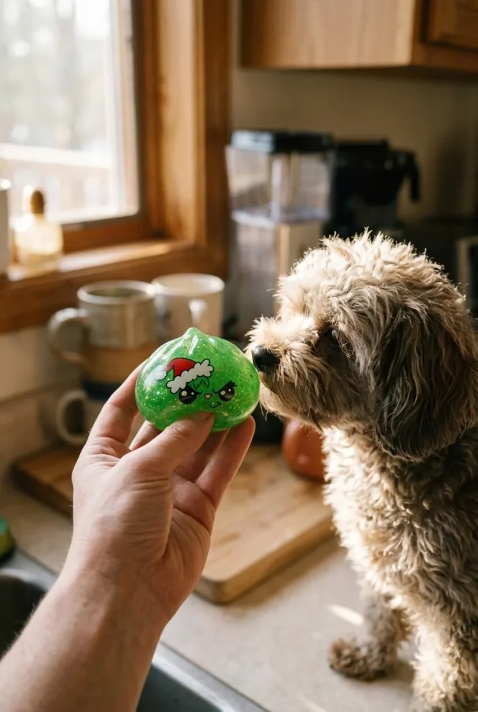 Squishy Dumpling Julgrinch Grön Glitter med en gosedjursvän