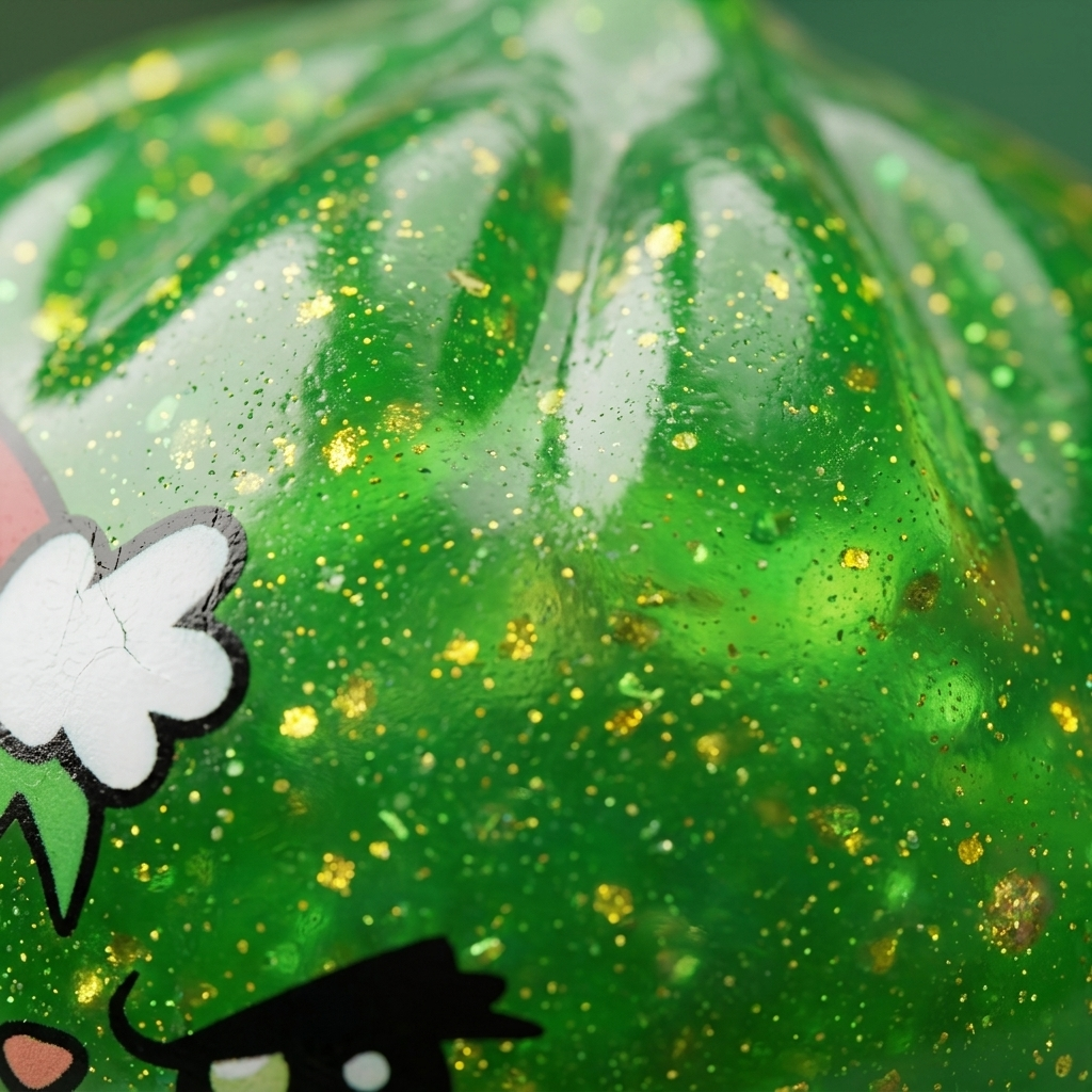 Squishy Dumpling Julgrinch Grön Glitter — närbild på strukturen