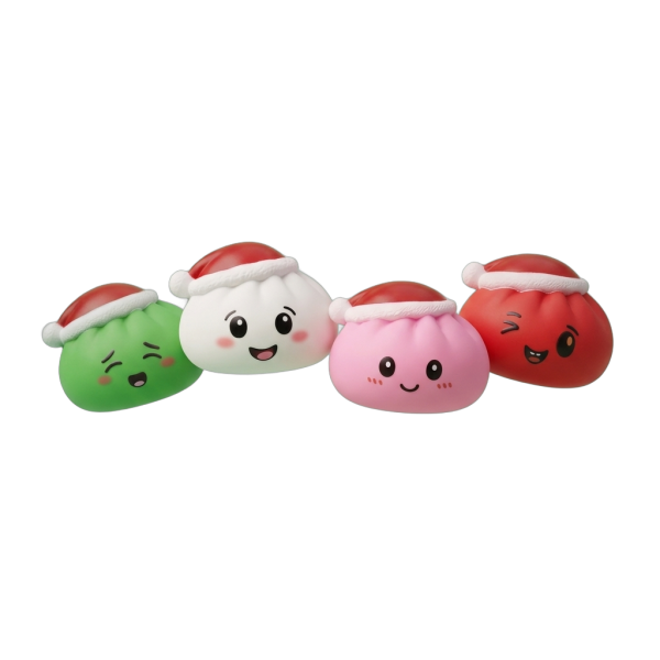 Dumpling Squishy Jultomtemössa Set om 4