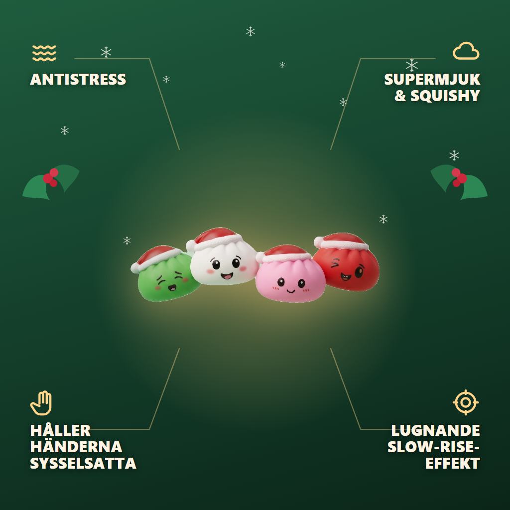 Dumpling Squishy Jultomtemössa Set om 4 — dess fördelar