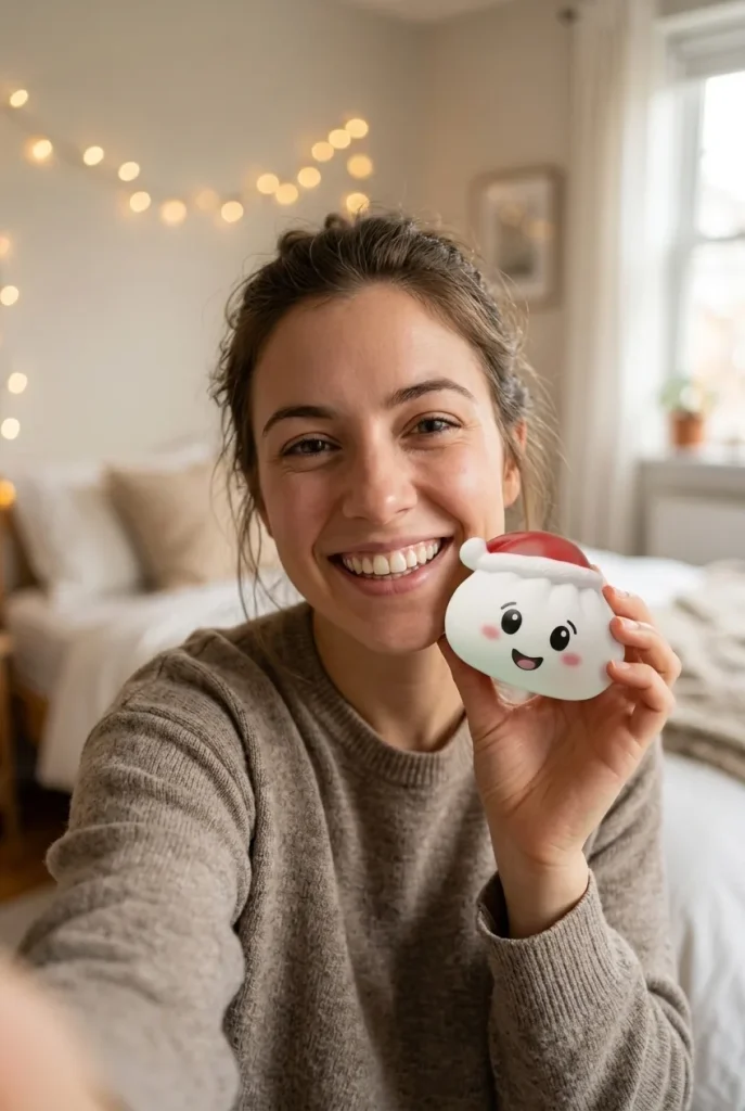 Dumpling Squishy Jultomtemössa Set om 4 i vardagen