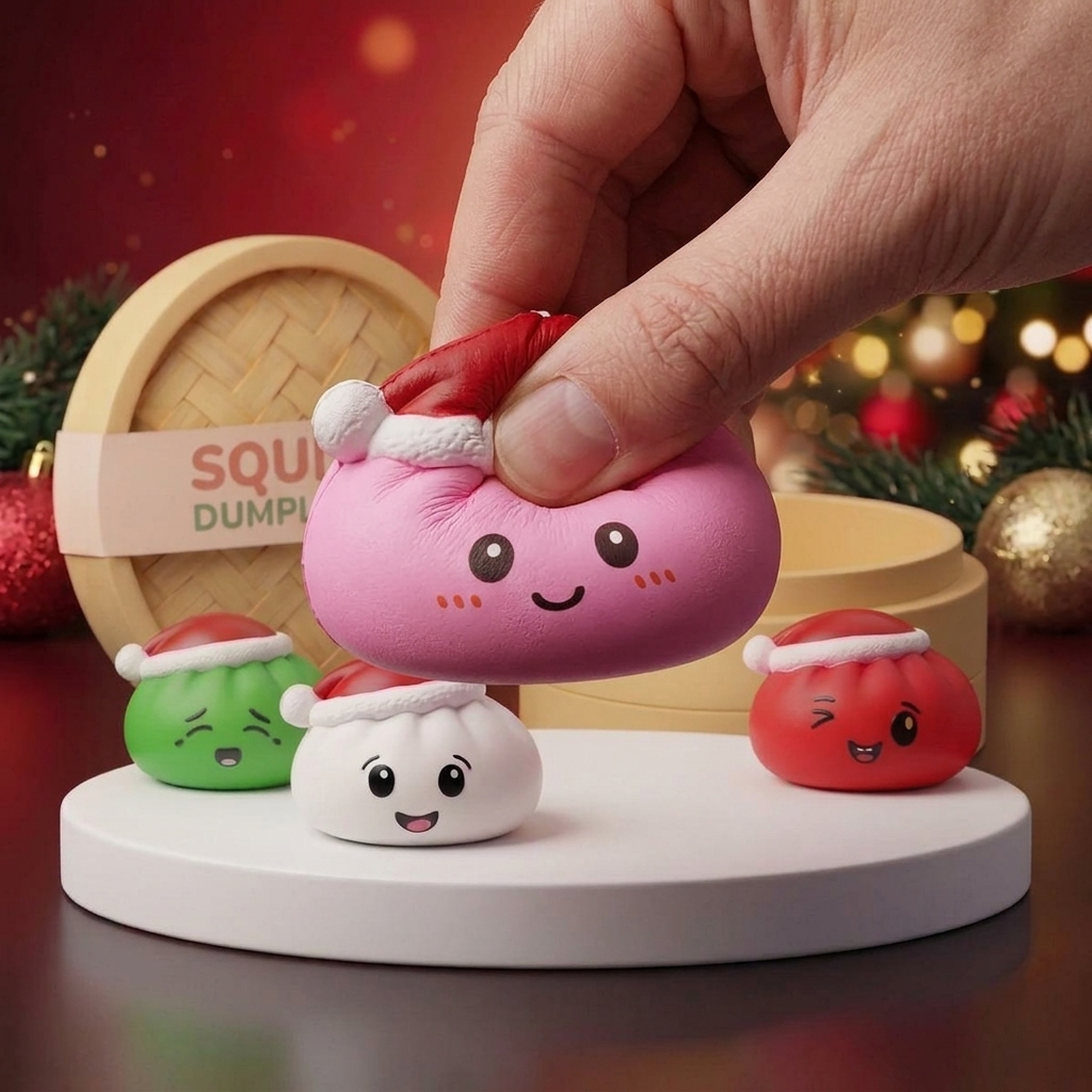 Dumpling Squishy Jultomtemössa Set om 4 — slow-rise-effekt, skummet återtar långsamt sin form