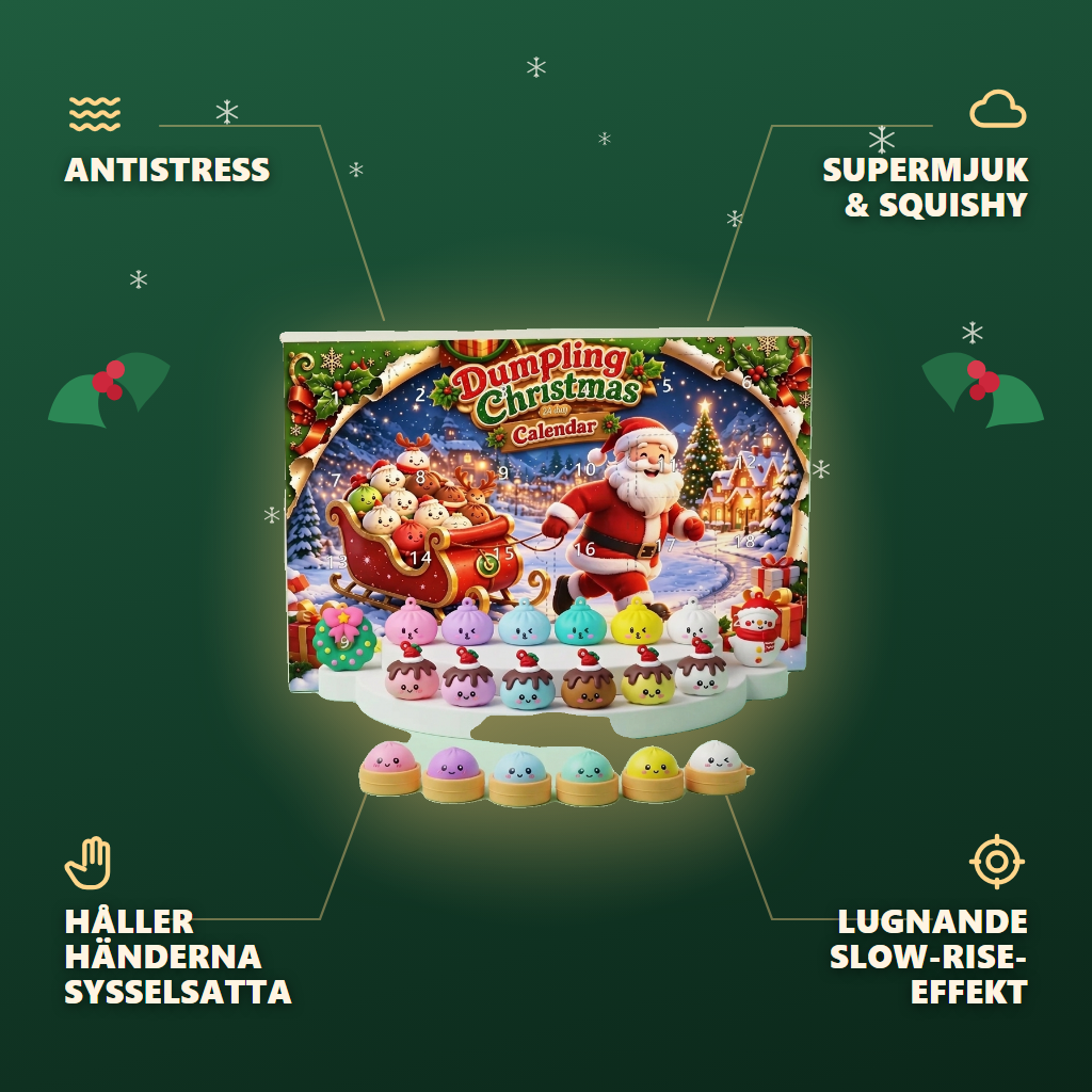 Dumpling Squishy Adventskalender Jultomtens Slade 24 Delar — dess fördelar