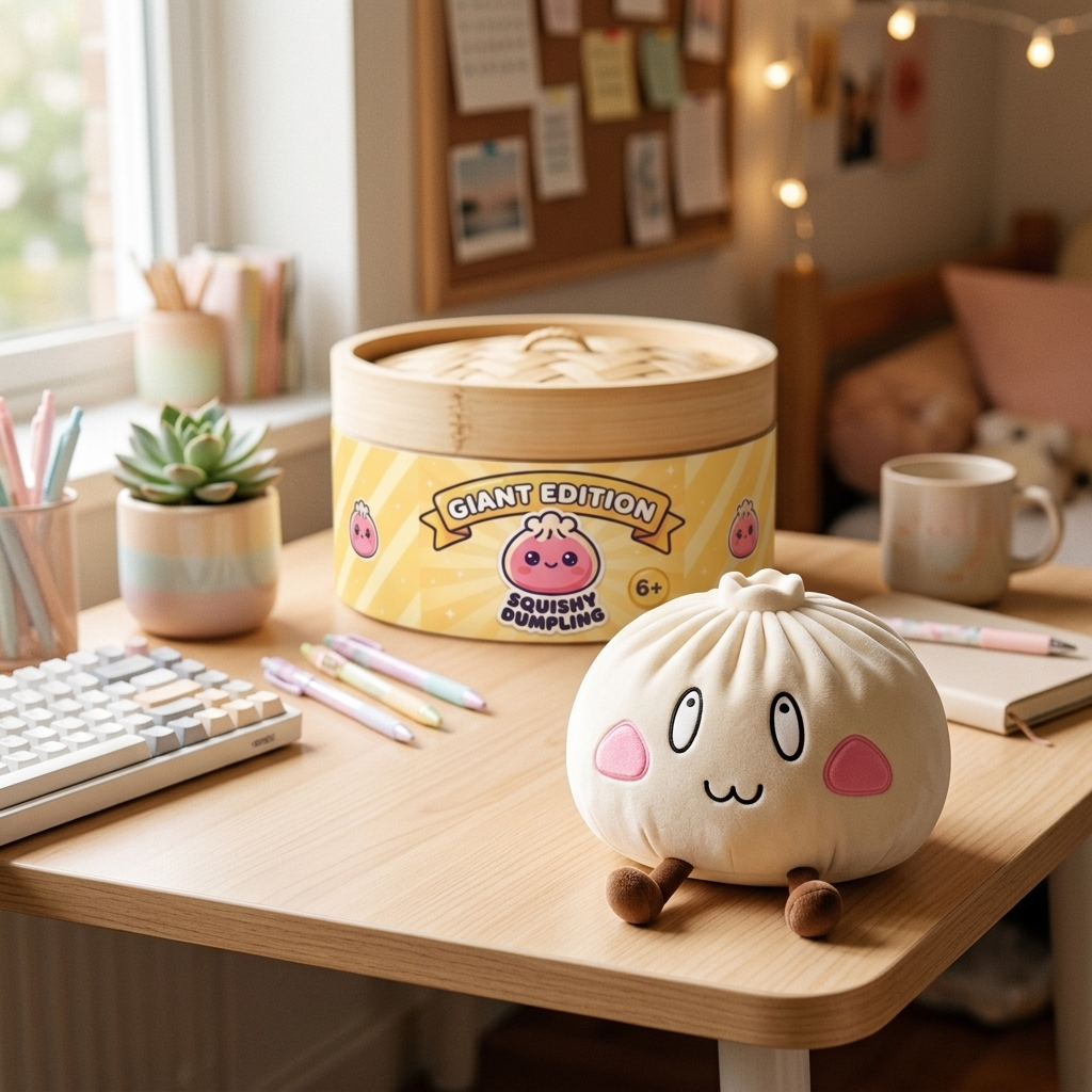 Squishy Dumpling Giant Glad Min i sin kawaii-miljö
