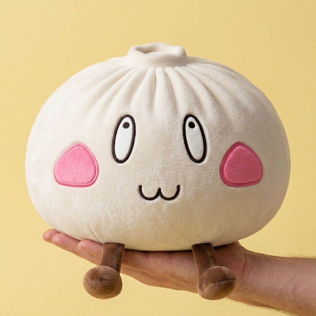 Squishy Dumpling Giant Glad Min i handen, verklig storlek