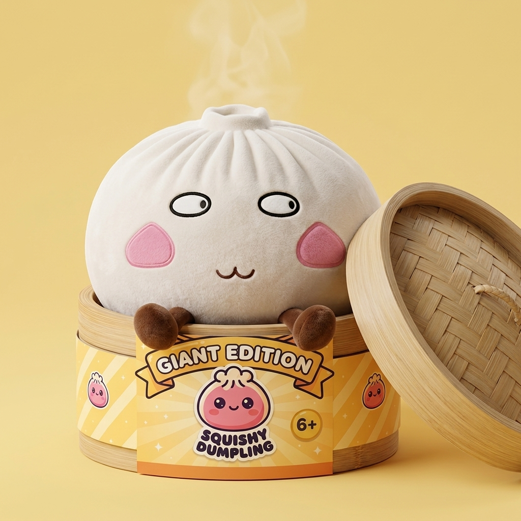 Squishy Dumpling Giant Stolt i sin bambu-ångkorg