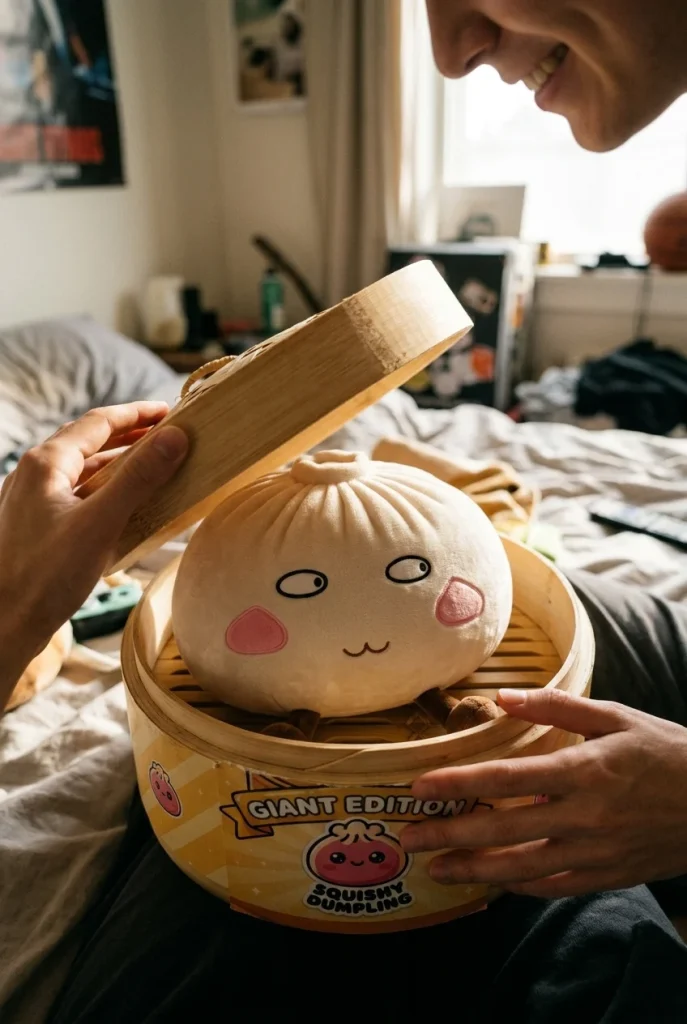 Squishy Dumpling Giant Stolt i unboxing-ögonblicket